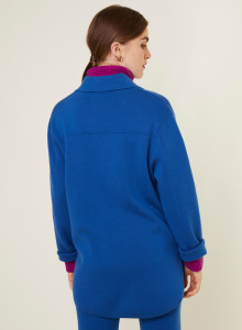 Veste boutonnée avec poches en laine mérinos - Giselle 7841 saphir - 03 Bleu foncé