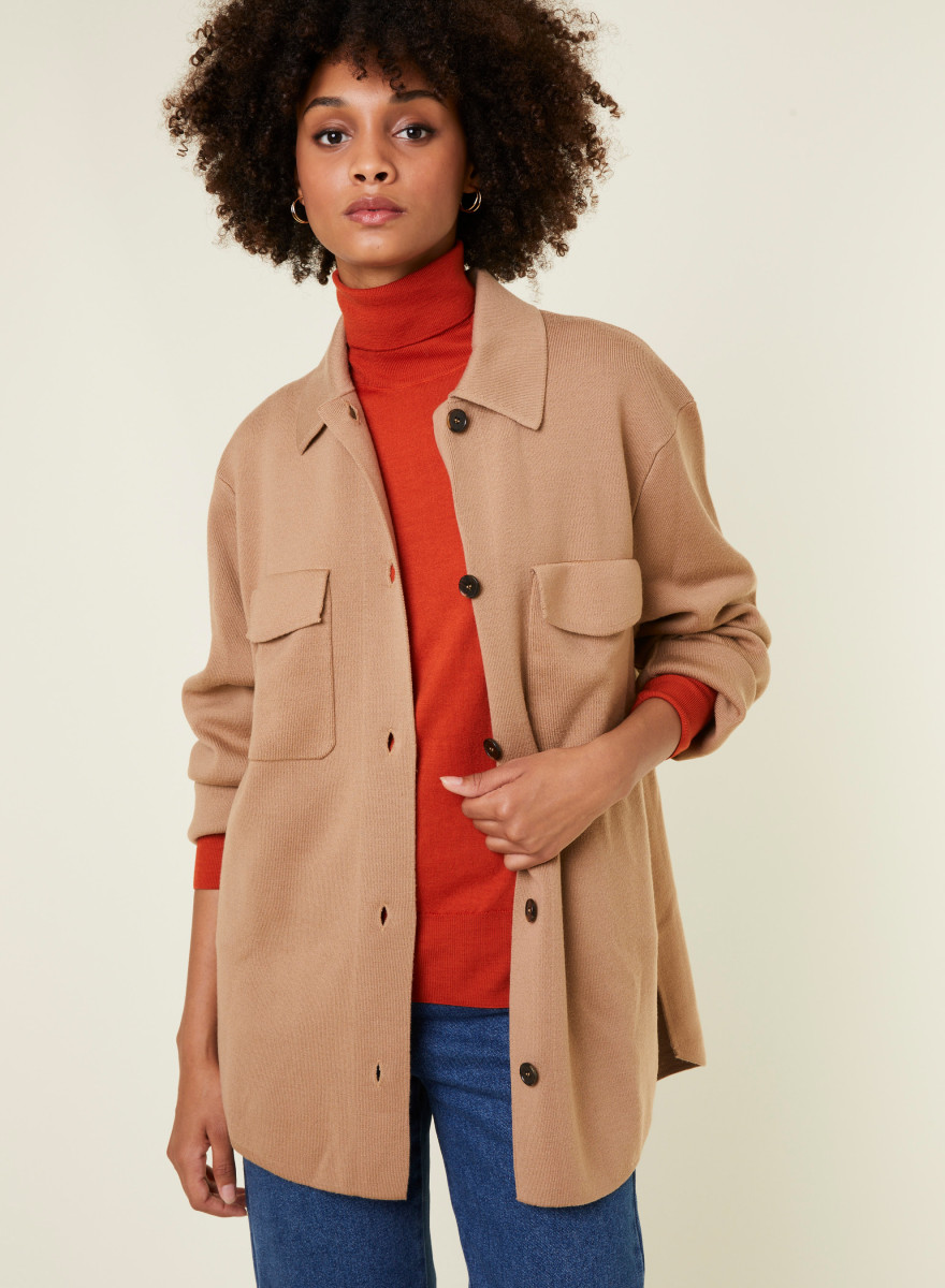 Button-down jacket with merino wool pockets - Giselle