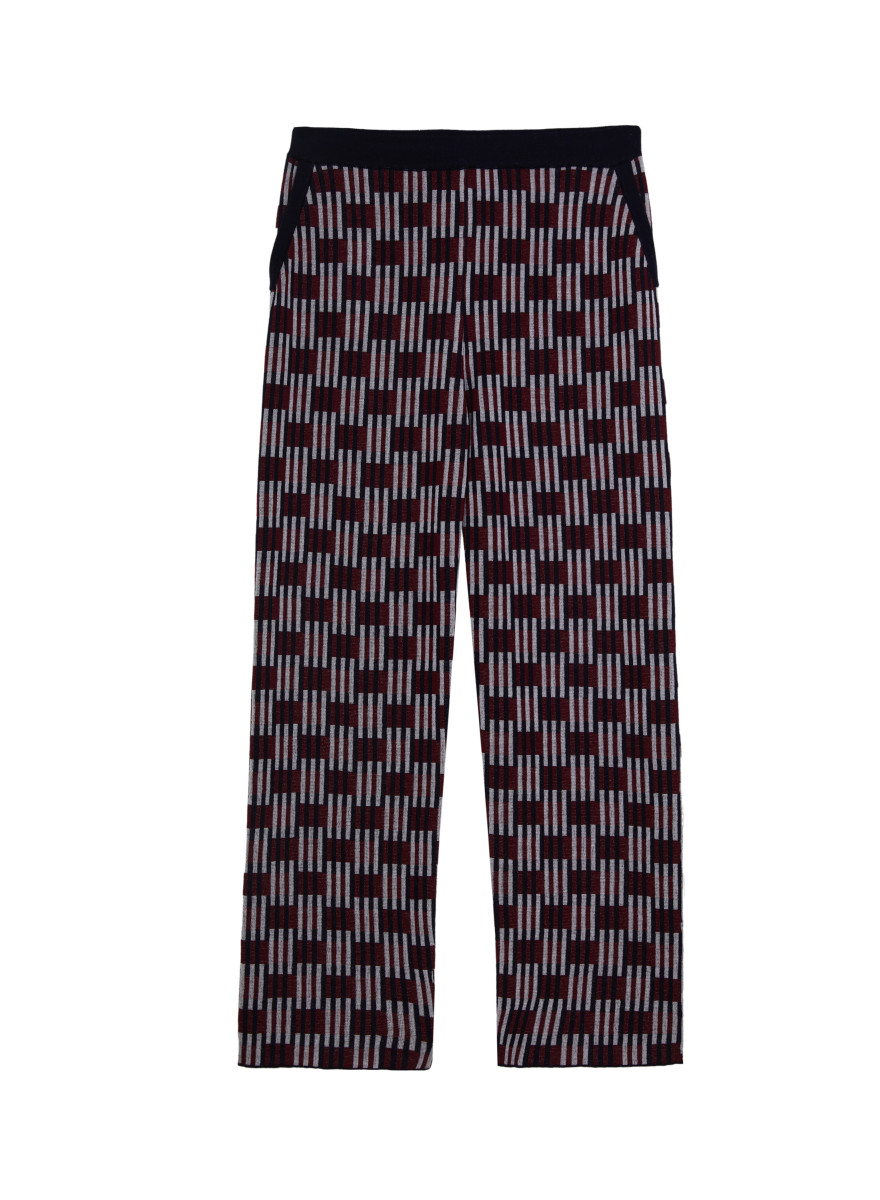 Pantalon à motifs en laine mérinos - Gill 7904 marine/cerise/ecru - 05 Bleu marine