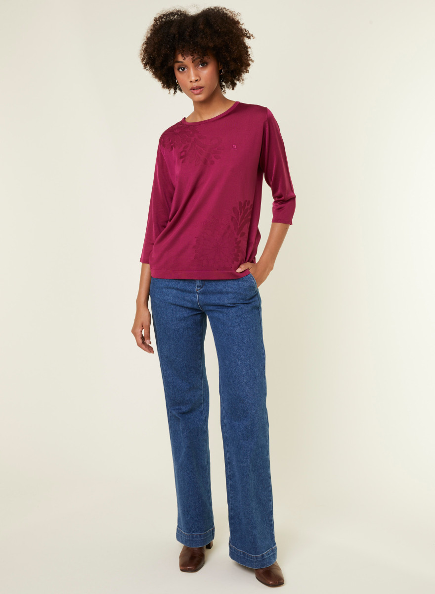 Elbow sleeve t-shirt in Lumière yarn with patterns - Erica