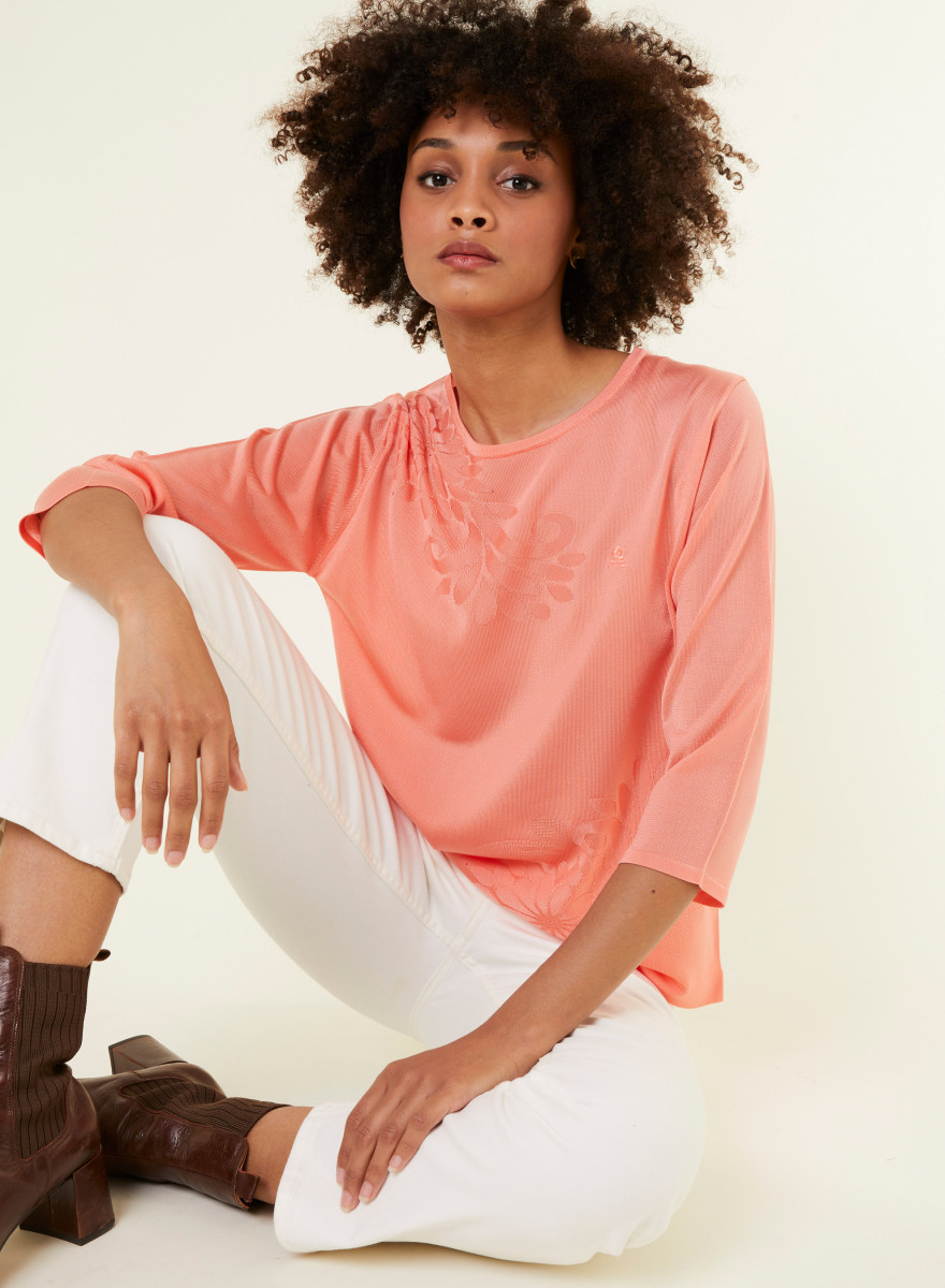 T-shirt manches coudes en Fil Lumière à motifs - Erica 0352 amarylis - 24 Rose clair