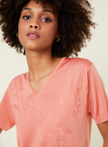 T-shirt col V Fil Lumière manches courtes à motifs - Elise 0352 amarylis - 24 Rose clair