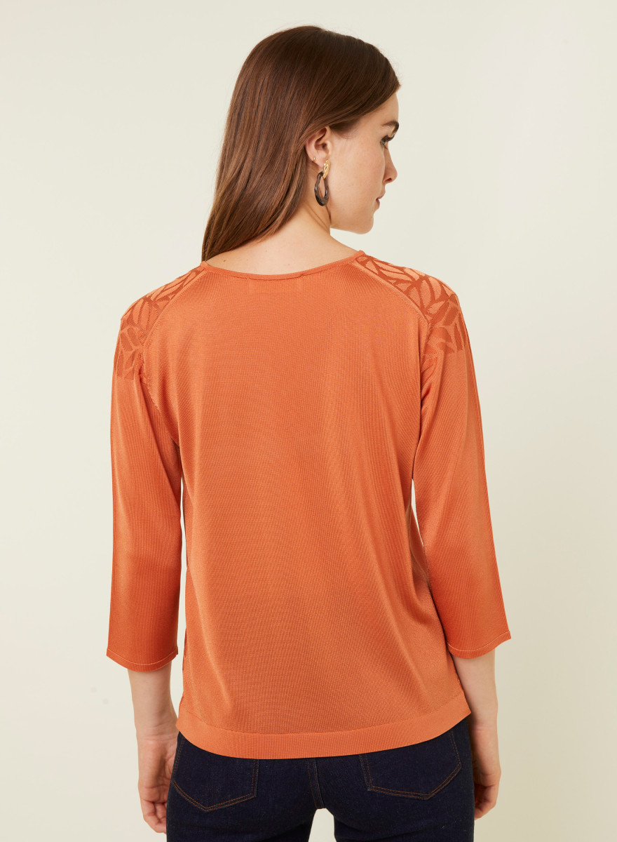 T-shirt col V manches coudes en Fil Lumière - Elsa 0921 capucine - 15 Orange