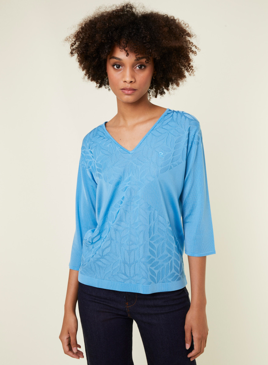 V-neck T-shirt with elbow-length sleeves in Fil Lumière - Elsa