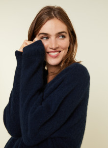 Pull col V à fentes jeux de points en cachemire - Giulia 7840 marine - 05 Bleu marine