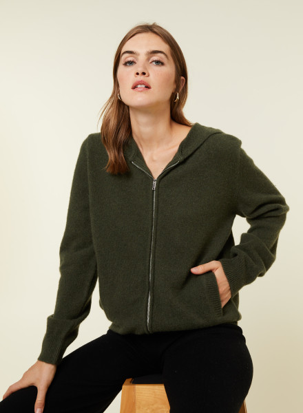 Zipped hooded cashmere blend cardigan - Alfred