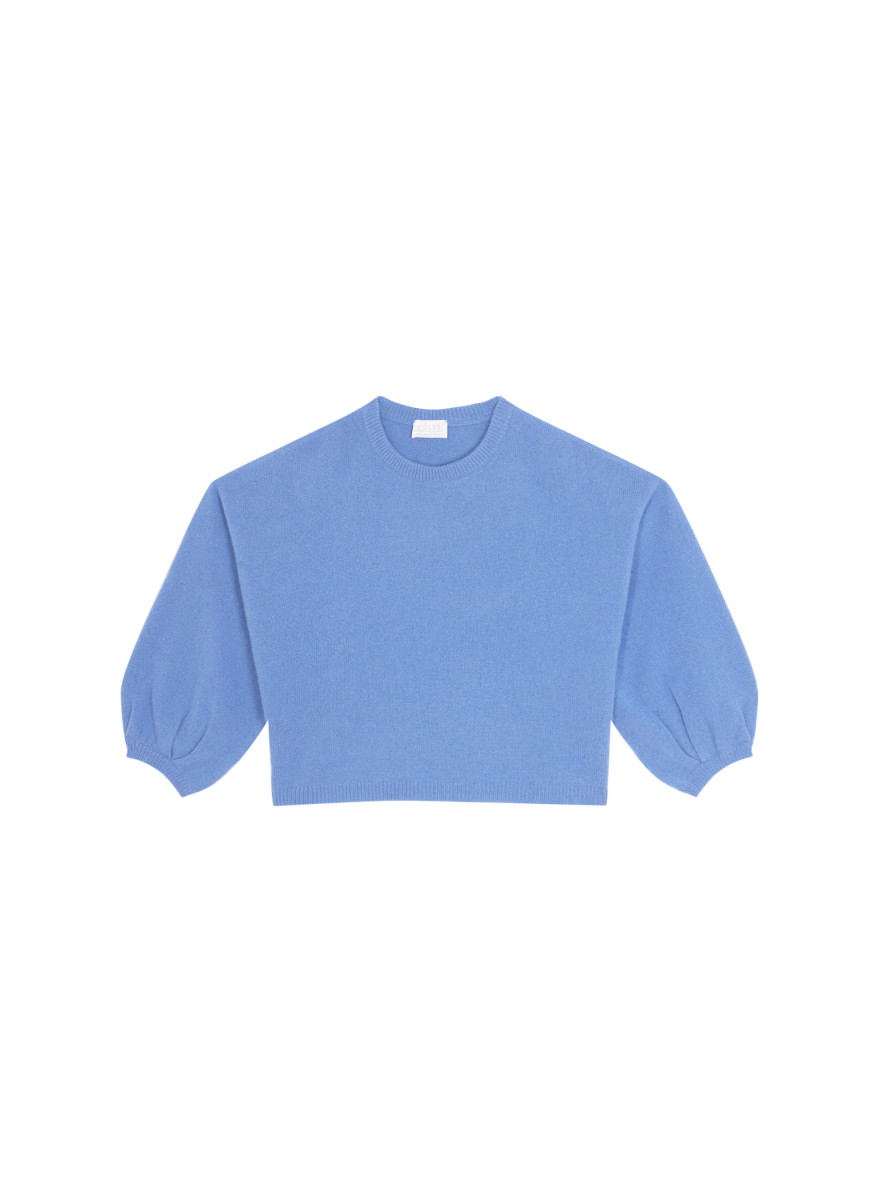 Round-neck sweater with balloon sleeves in recycled cashmere and wool - Lamara