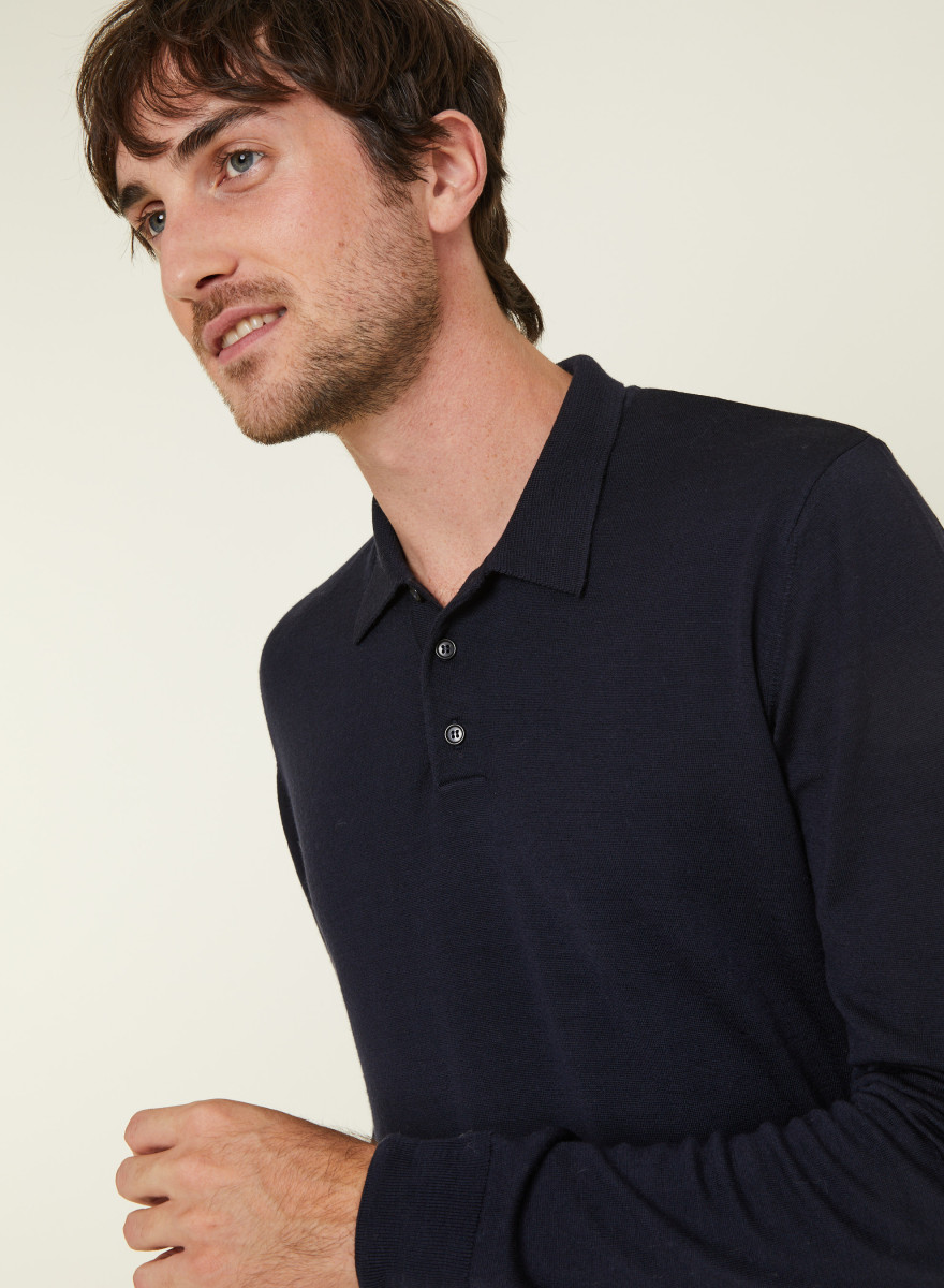 Pull col polo avec logo en laine mérinos - Eni