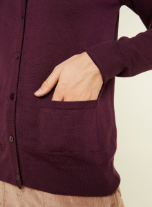 Cardigan boutonné col rond à poches en laine mérinos - Amalia 7850 foret - 83 Kaki