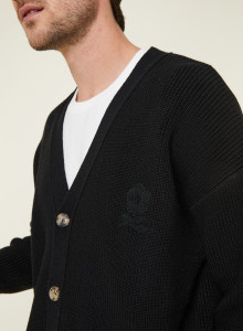 Gilet ample boutoné avec logo en laine mérinos - Frederic 7810 noir - 01 Noir