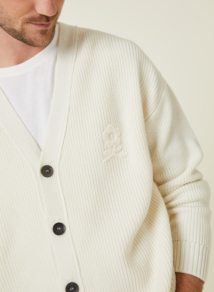 Gilet ample boutoné avec logo en laine mérinos - Frederic 7801 ecru - 82 Ecru