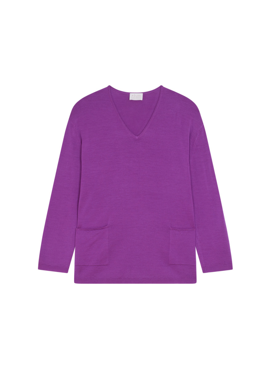 Pull ample col V à poches en laine mérinos - Albertine 7890 ultraviolet - 17 Violet
