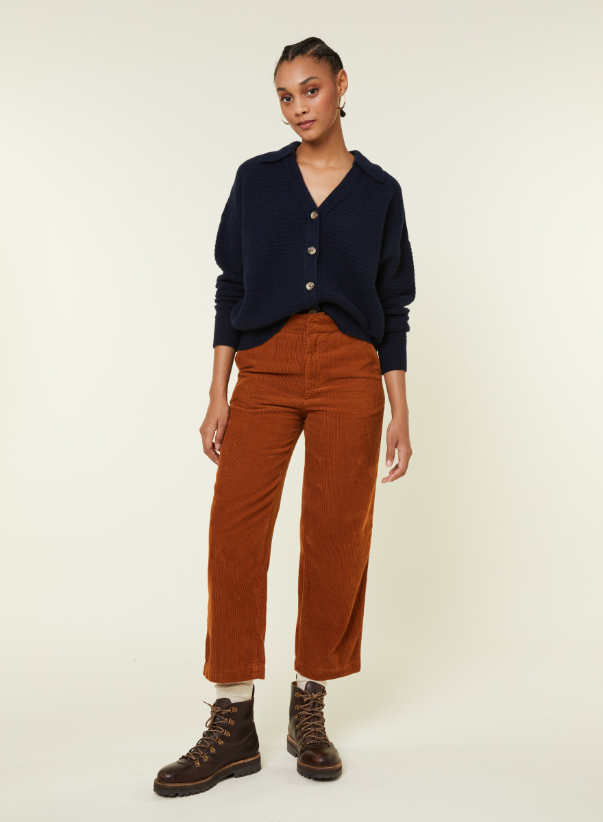 Cardigan col polo en cachemire et laine recyclés - Lisa 7840 marine - 05 Bleu marine