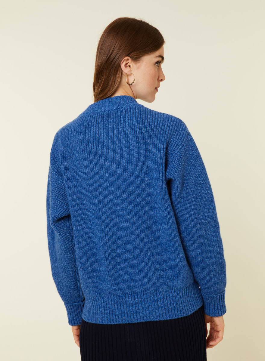 Veste zippée col rond en laine et cachemire - Gwenn 7841 saphir - 03 Bleu foncé