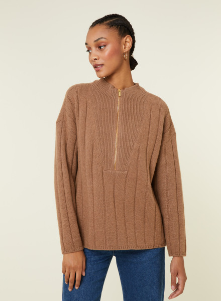High-neck zipped cashmere blend sweater - Lodric