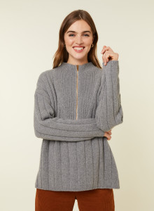 Zipped high-neck sweater in recycled cashmere and wool - Lodric