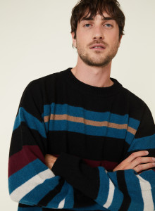 Round-neck striped sweater in recycled cashmere and wool - Fael