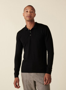 Pull col polo avec logo en laine mérinos - Eni 7810 noir - 01 Noir