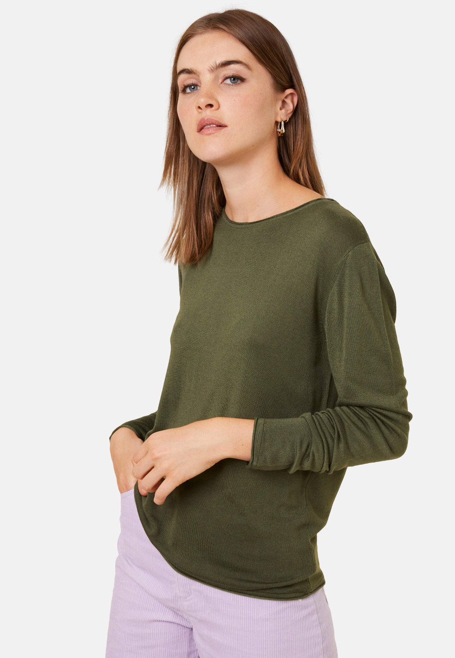 Buttoned t-shirt in cashmere bamboo round neck in fine knit - Aelia