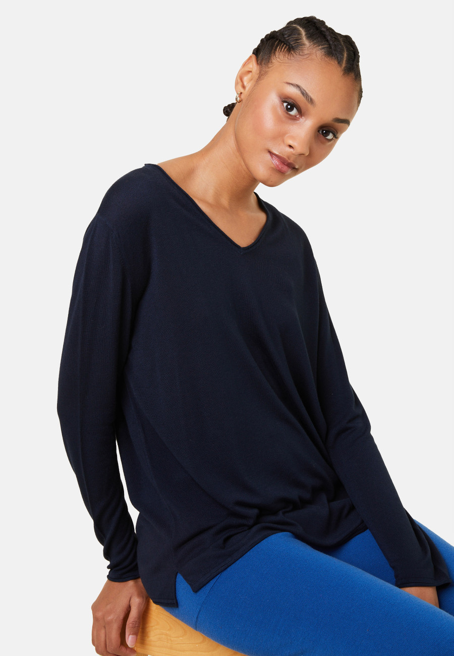 Long-sleeved cashmere bamboo t-shirt with slits - Aelys