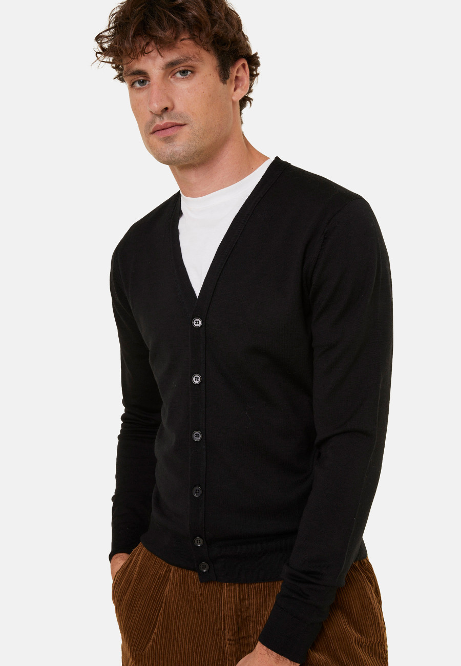 Gilet boutonné avec logo en laine mérinos - Etienne 7810 noir - 01 Noir