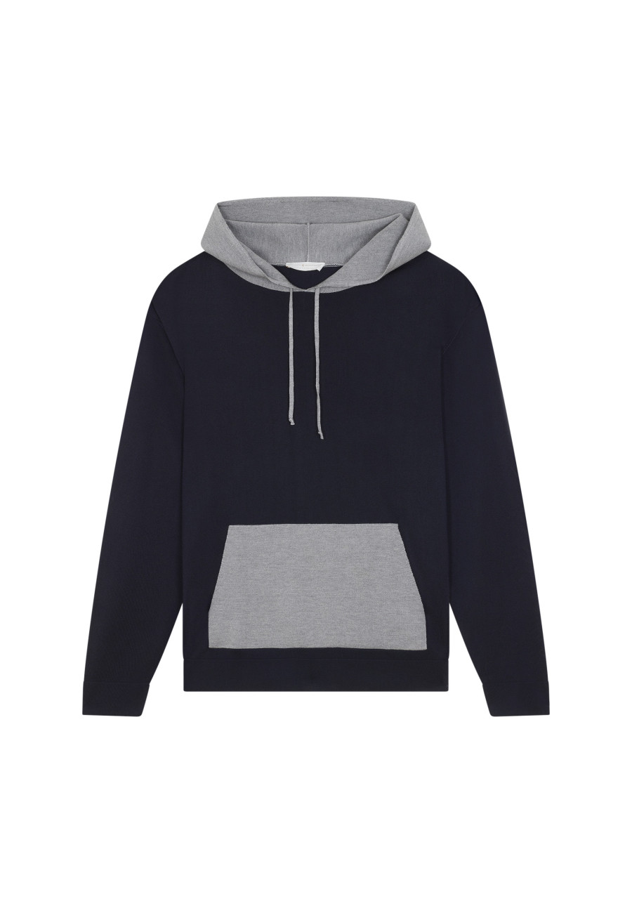 Hooded hoodie with pockets in wool and Fil lumière - Flavien