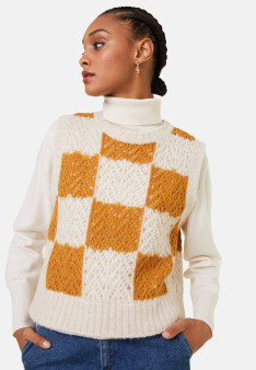 Pull ajouré sans manches en laine cocon - Geva 7906 ecru/soleil - 15 Orange