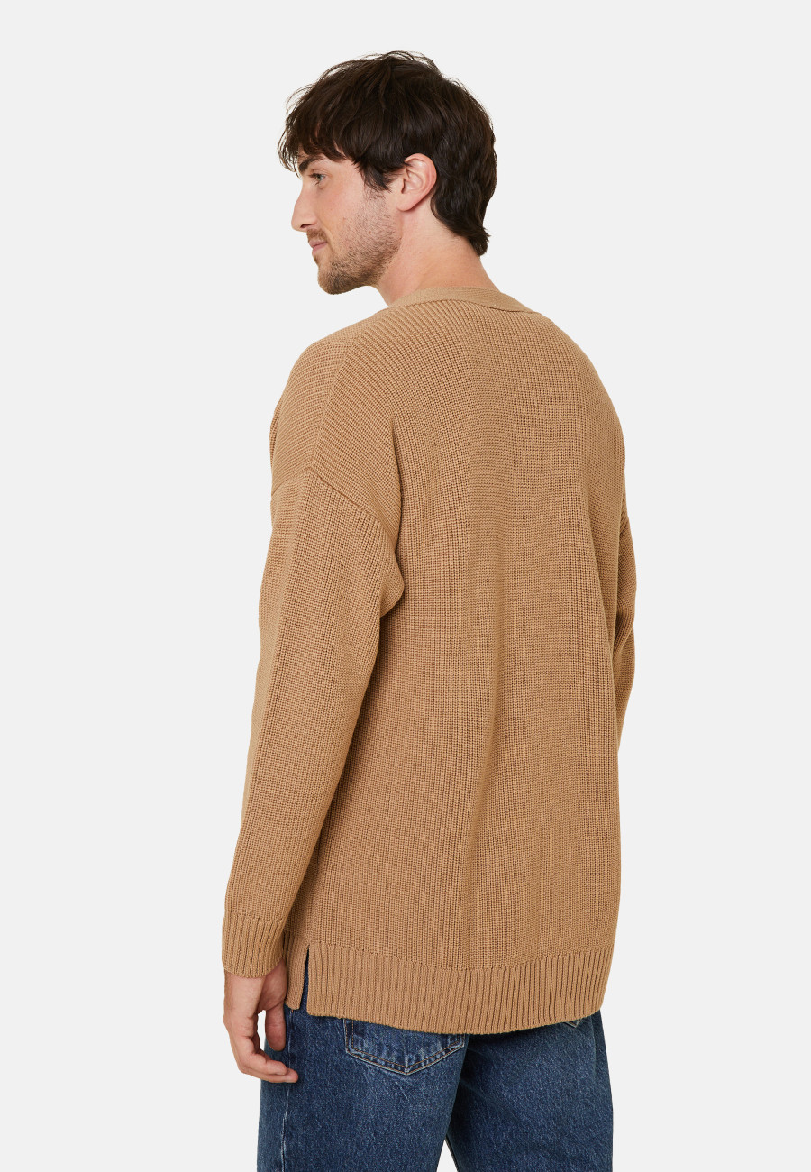 Gilet ample boutoné avec logo en laine mérinos - Frederic 7824 camel chine - 88 Camel