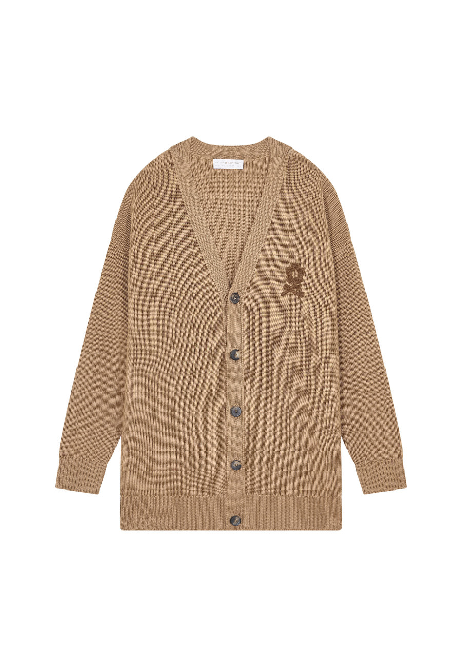 Gilet ample boutoné avec logo en laine mérinos - Frederic 7824 camel chine - 88 Camel