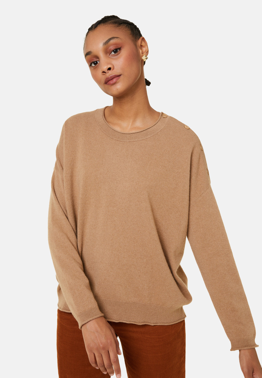 Loose-fit buttoned cashmere round-neck sweater - Acene