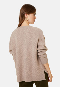 Pull col V à fentes jeux de points en cachemire - Giulia 7821 grege - 14 Beige foncé