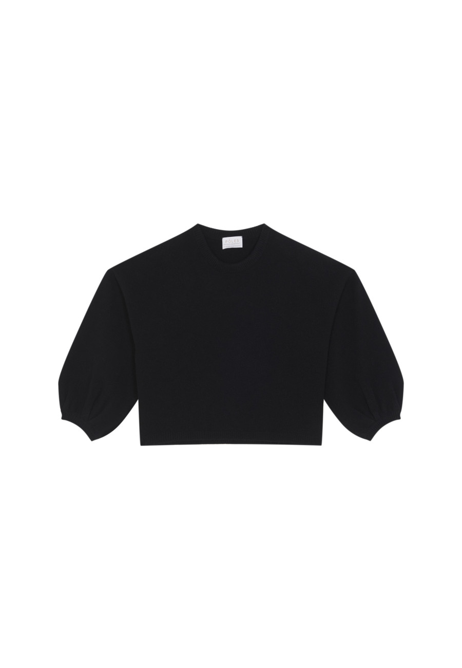 Cashmere blend round-neck sweater with puff sleeves - Lamaras