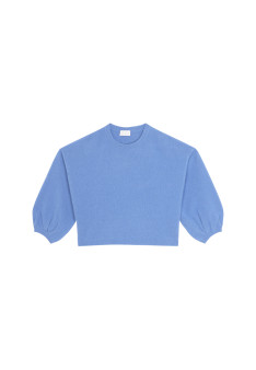 Round-neck sweater with balloon sleeves in recycled cashmere and wool - Lamara