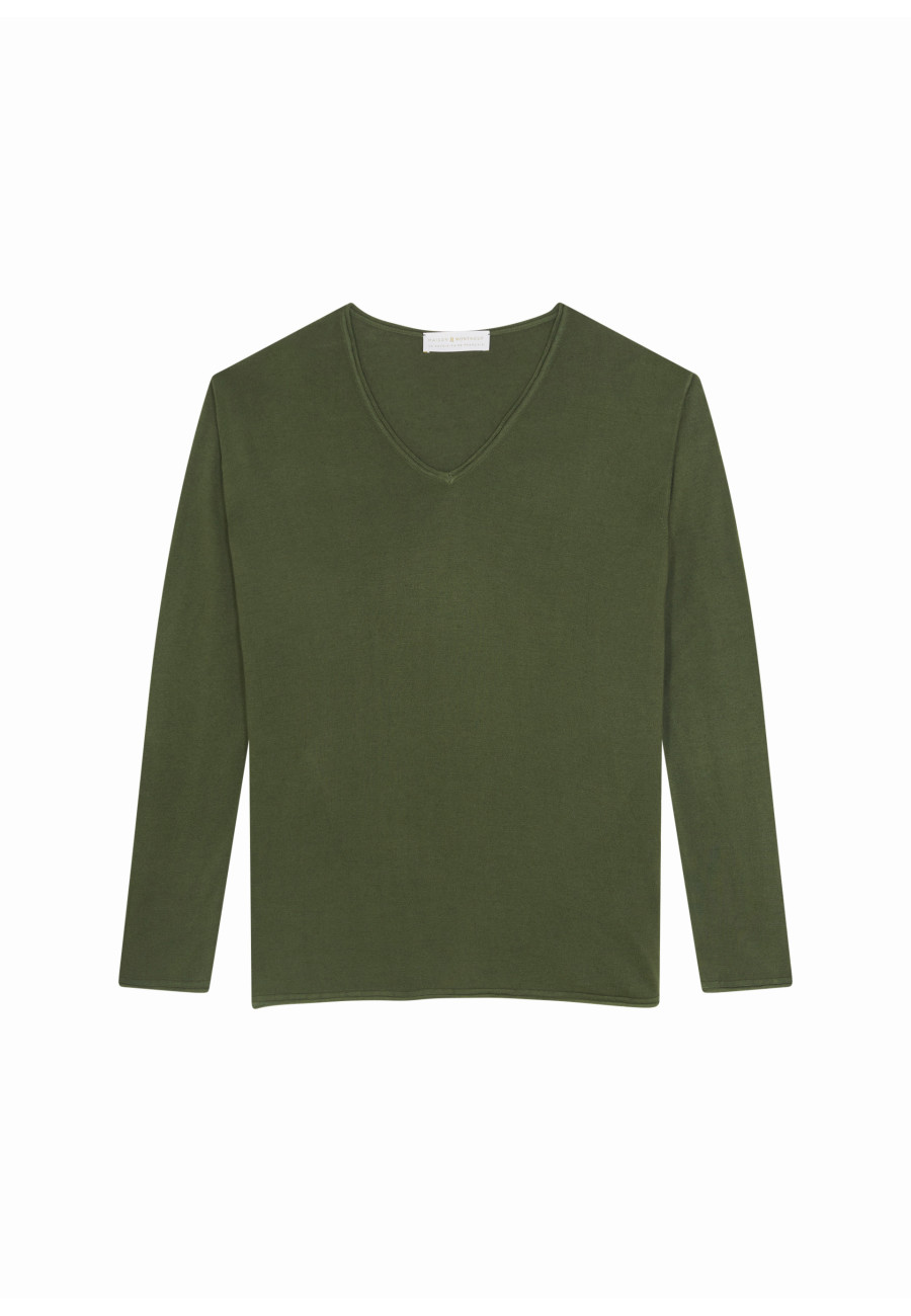 Long-sleeved cashmere bamboo t-shirt with slits - Aelys
