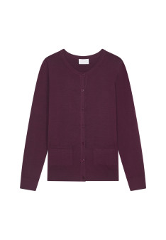 Buttoned round neck cardigan with pockets in merino wool - Amalia