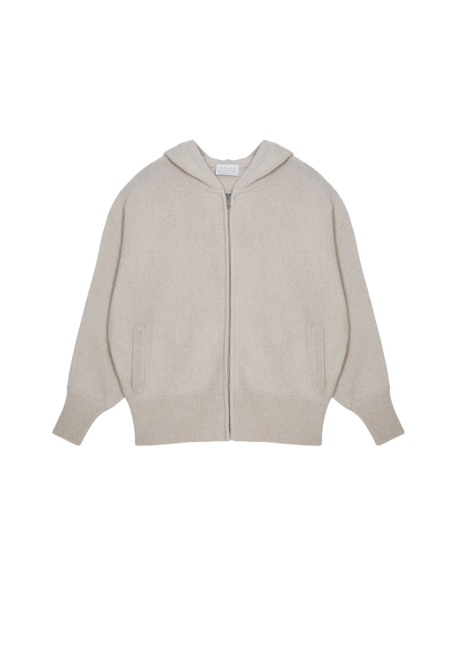 Zipped hoodie with batwing sleeves in recycled cashmere and wool - Albin
