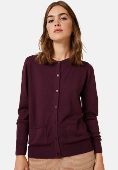 Buttoned round neck cardigan with pockets in merino wool - Amalia
