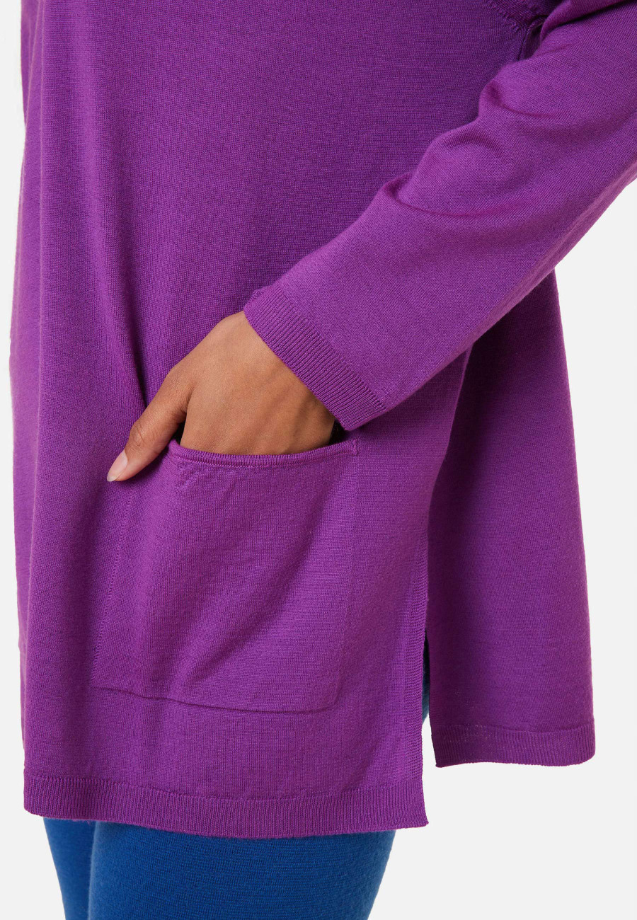 Loose V-neck sweater with pockets in merino wool - Albertine