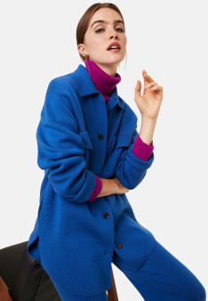  Veste boutonnée avec poches en laine mérinos - Giselle 7841 saphir - 03 Bleu foncé
