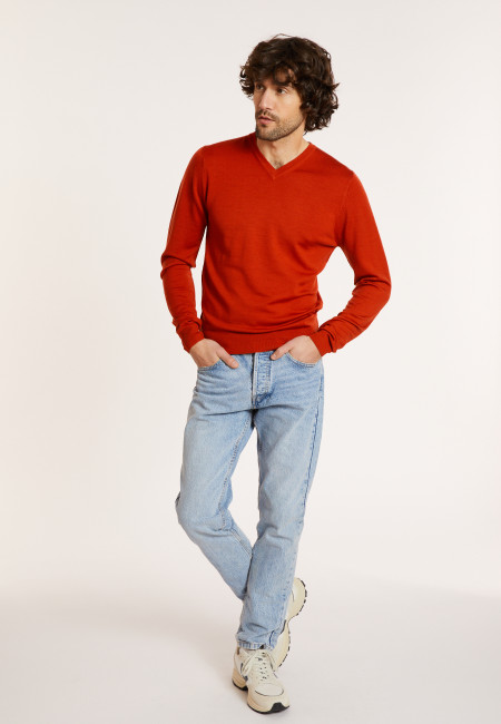 V-neck jumper in merino wool - Elmo