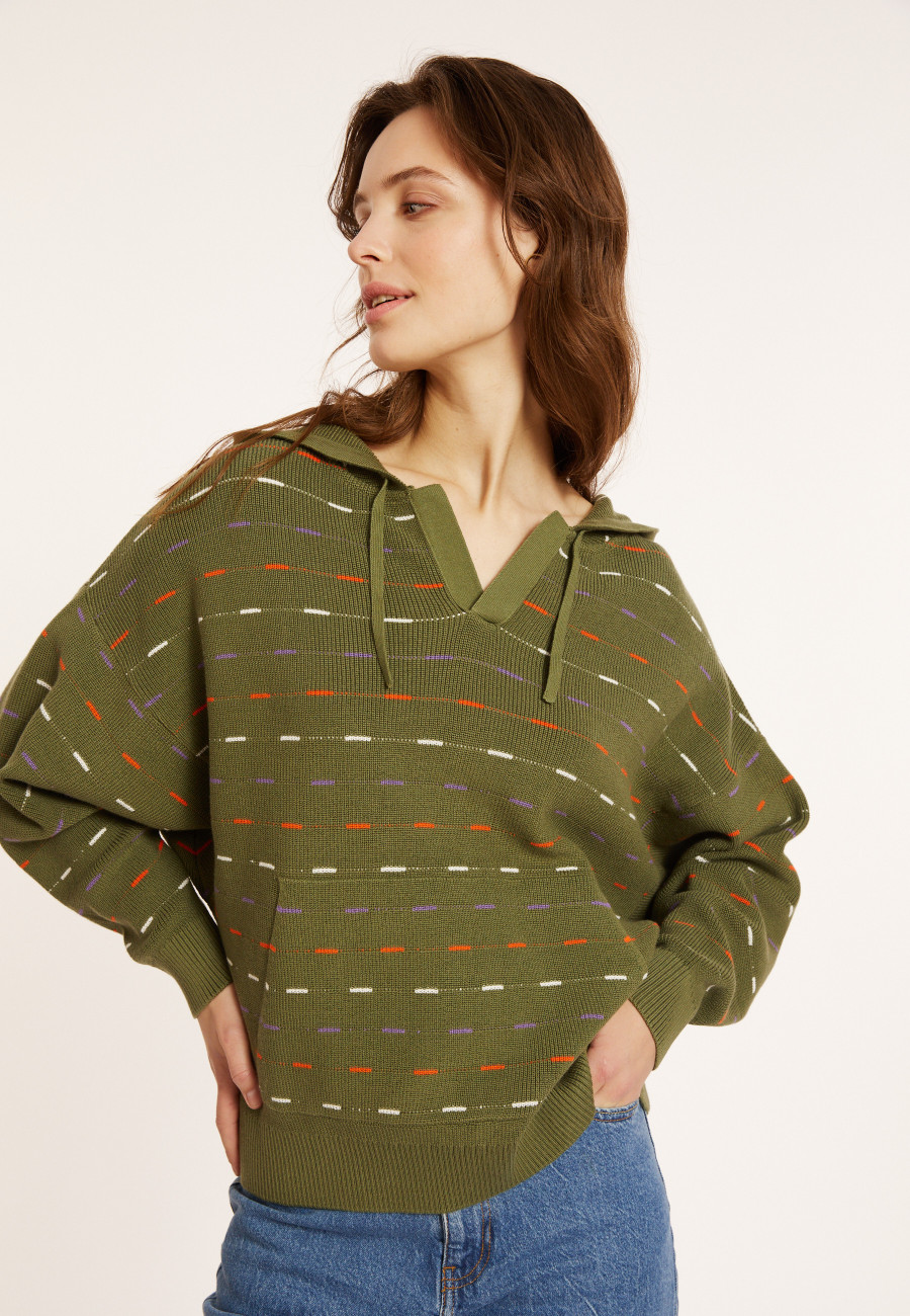 Hoodie en coton bio col tunisien - Melanie 8104 - 83 Kaki
