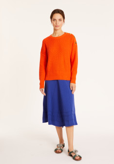 Pull col rond épaule boutonnée en coton bio - Meryl 8071 - 15 Orange