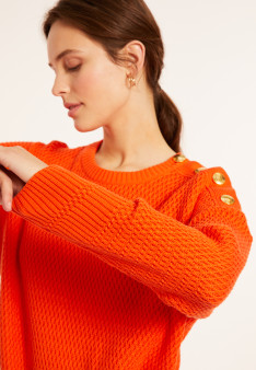 Pull col rond épaule boutonnée en coton bio - Meryl 8071 - 15 Orange