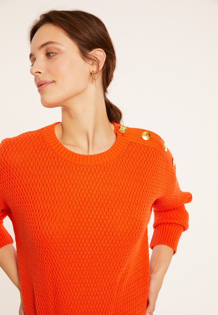 Pull col rond épaule boutonnée en coton bio - Meryl 8071 - 15 Orange