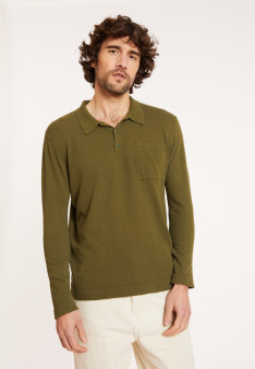 Polo manches longues en coton brossé - Donovan 8051 cactus - 83 Kaki