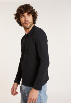 Polo manches longues en coton brossé - Donovan 8010 - 01 Noir