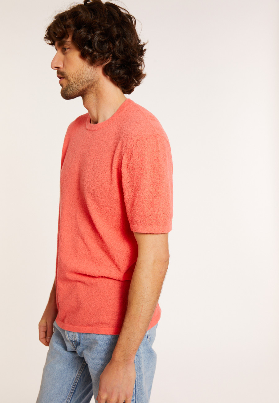 T-shirt col rond en coton brossé - Don 8072 corail - 25 Rose moyen