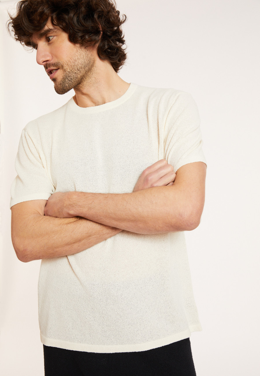 T-shirt col rond en coton brossé - Don 8001 ecru - 02 Blanc