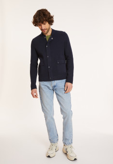 Veste zippée à poches en coton - Dalil 8040 - 05 Bleu marine