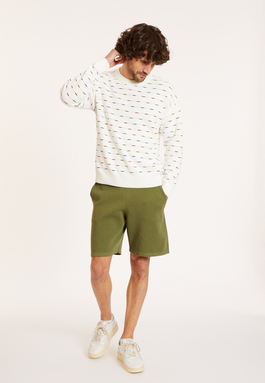 Pull à rayures en coton bio - Danillo 8105 - 02 Blanc